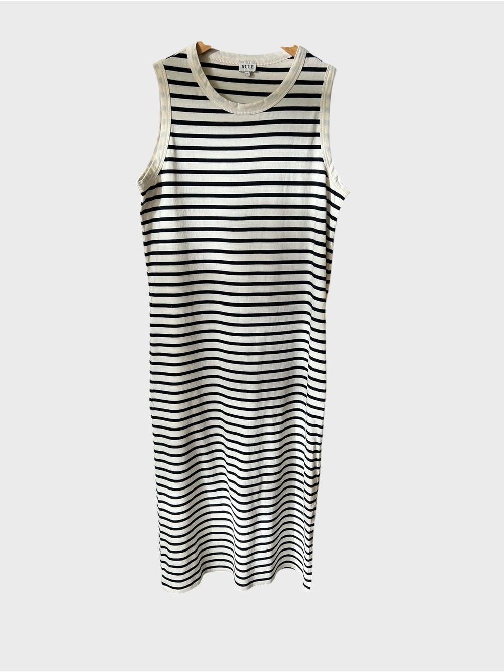 KULE Sleeveless Black and White Striped Knit Midi Dress